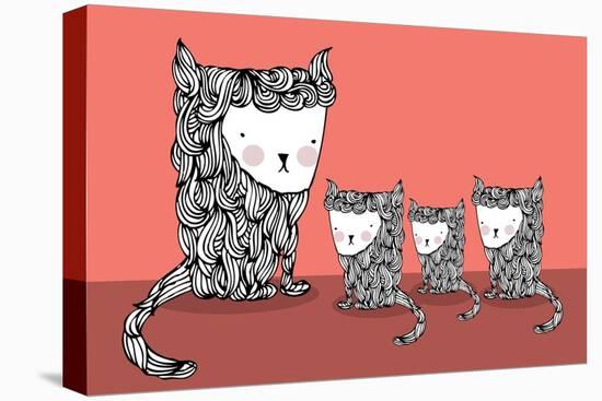 Cat and Kittens Illustration/Vector-lyeyee-Stretched Canvas