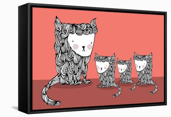 Cat and Kittens Illustration/Vector-lyeyee-Framed Stretched Canvas