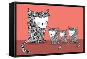 Cat and Kittens Illustration/Vector-lyeyee-Framed Stretched Canvas