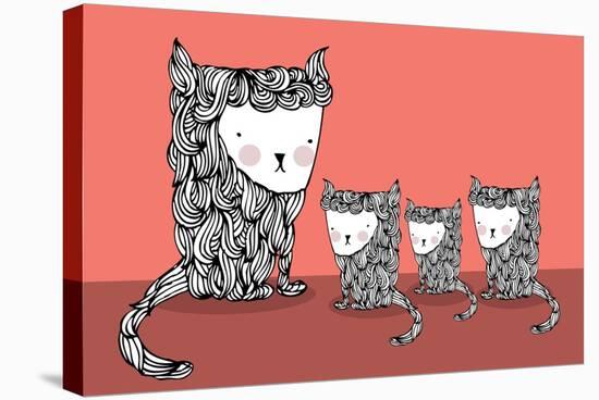 Cat and Kittens Illustration/Vector-lyeyee-Stretched Canvas