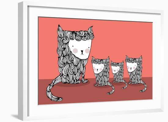 Cat and Kittens Illustration/Vector-lyeyee-Framed Art Print