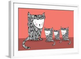 Cat and Kittens Illustration/Vector-lyeyee-Framed Art Print