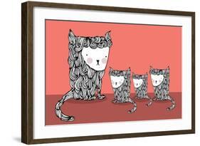 Cat and Kittens Illustration/Vector-lyeyee-Framed Art Print