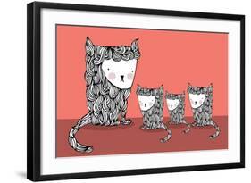 Cat and Kittens Illustration/Vector-lyeyee-Framed Art Print