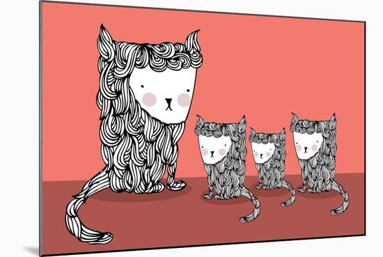 Cat and Kittens Illustration/Vector-lyeyee-Mounted Art Print