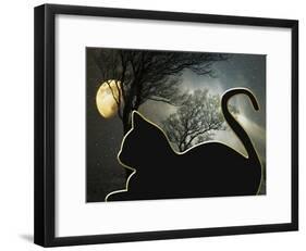 Cat and Moon-Art Deco Designs-Framed Giclee Print