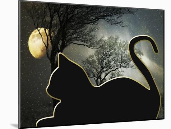 Cat and Moon-Art Deco Designs-Mounted Giclee Print