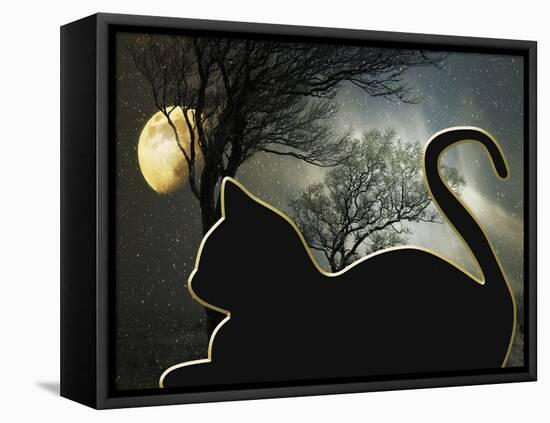 Cat and Moon-Art Deco Designs-Framed Stretched Canvas