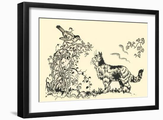 Cat And Robin-Hauman-Framed Art Print
