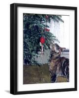 Cat and the Christmas Tree-Audrey-Framed Giclee Print