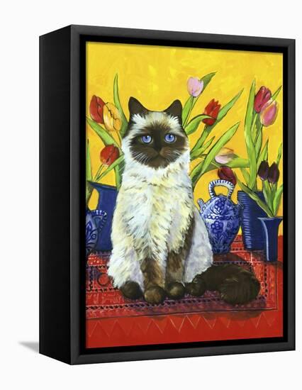 Cat and Tulips I (Chat Tulipes I)-Isy Ochoa-Framed Stretched Canvas