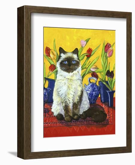 Cat and Tulips I (Chat Tulipes I)-Isy Ochoa-Framed Giclee Print