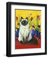 Cat and Tulips I (Chat Tulipes I)-Isy Ochoa-Framed Giclee Print