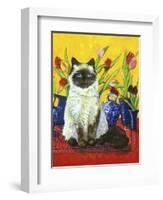 Cat and Tulips I (Chat Tulipes I)-Isy Ochoa-Framed Giclee Print