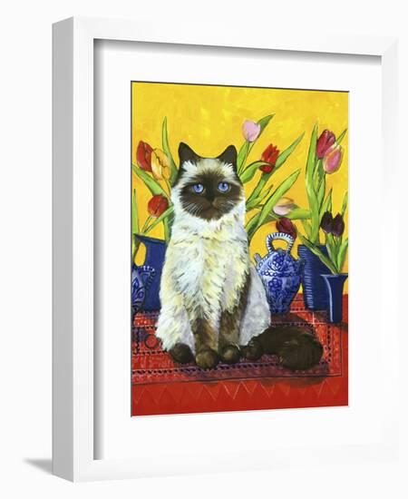 Cat and Tulips I (Chat Tulipes I)-Isy Ochoa-Framed Giclee Print