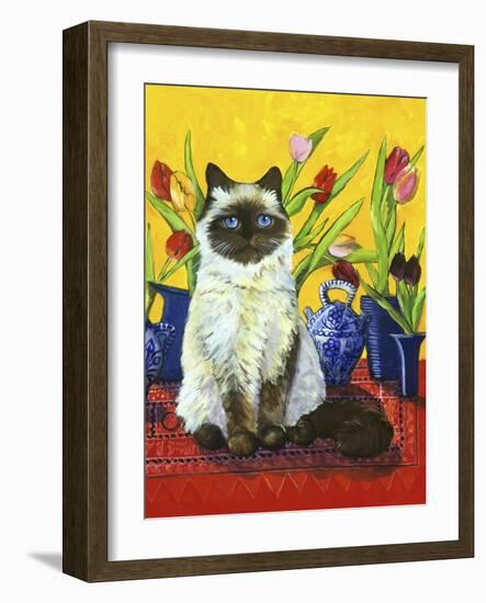 Cat and Tulips I (Chat Tulipes I)-Isy Ochoa-Framed Giclee Print
