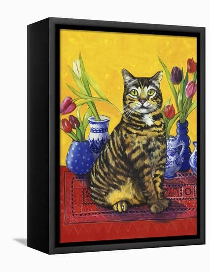 Cat and Tulips II (Chat Tulipes II)-Isy Ochoa-Framed Stretched Canvas
