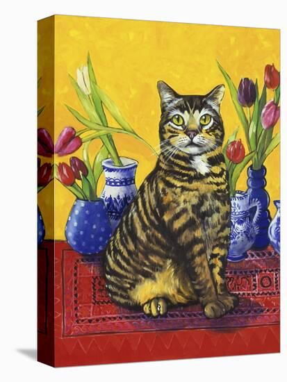 Cat and Tulips II (Chat Tulipes II)-Isy Ochoa-Stretched Canvas