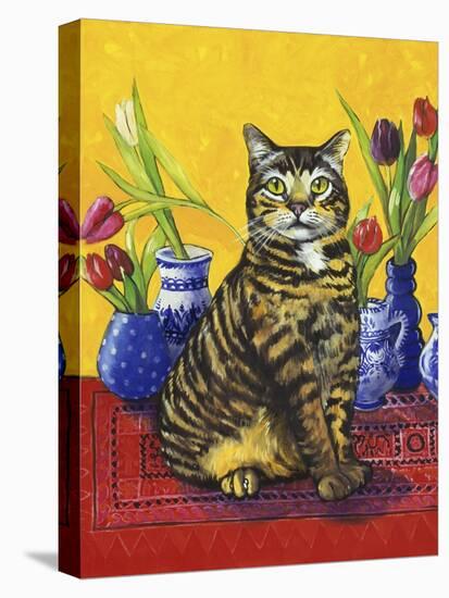 Cat and Tulips II (Chat Tulipes II)-Isy Ochoa-Stretched Canvas