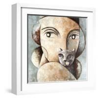 Cat and Woman-Didier Lourenco-Framed Giclee Print