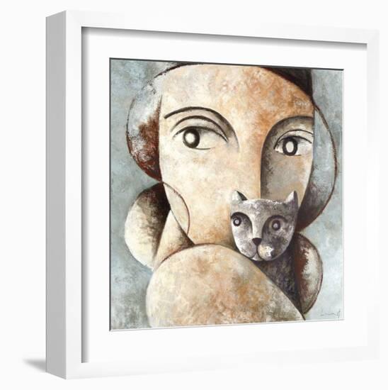 Cat and Woman-Didier Lourenco-Framed Giclee Print