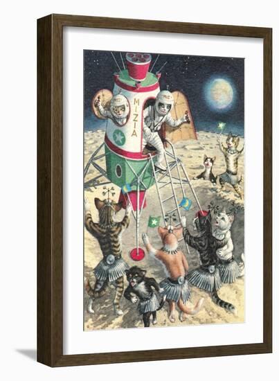 Cat Astronauts Landing on Female Cat Planet-null-Framed Art Print