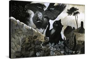 Cat Attacking a Bird-G. W Backhouse-Stretched Canvas