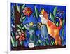 Cat Birdbath-sylvia pimental-Framed Art Print