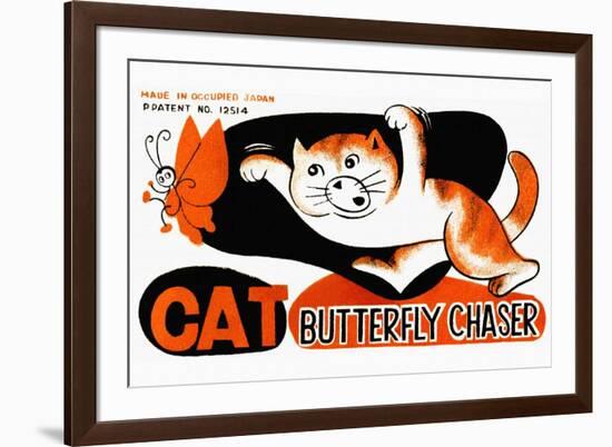 Cat Butterfly Chaser-null-Framed Premium Giclee Print