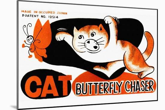 Cat Butterfly Chaser-null-Mounted Art Print