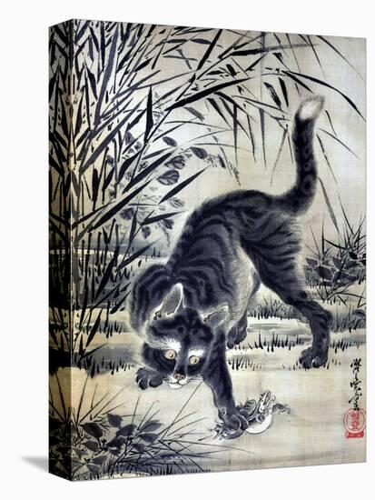 Cat Catching a Flog-Kyosai Kawanabe-Stretched Canvas