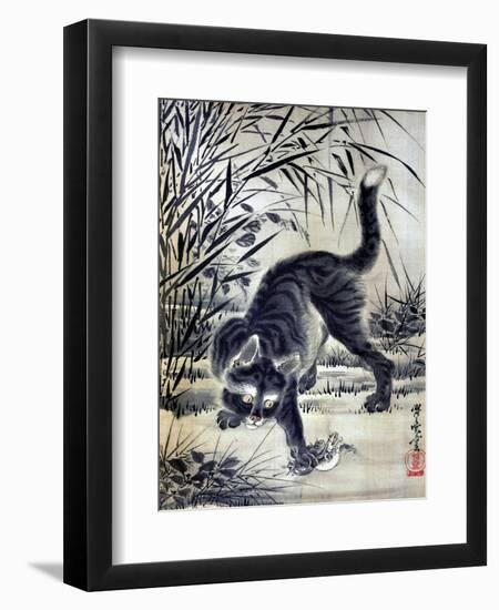 Cat Catching a Flog-Kyosai Kawanabe-Framed Giclee Print