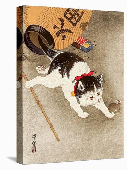 Cat Catching Mouse-Koson Ohara-Stretched Canvas