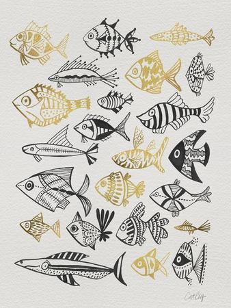 Fish Inklings in Black and Gold Ink