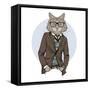 Cat Dressed up in Tweed Jacket-Olga_Angelloz-Framed Stretched Canvas