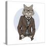 Cat Dressed up in Tweed Jacket-Olga_Angelloz-Stretched Canvas