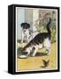 Cat Drinks a Saucer of Milk at a Doorstep Whilst Watched by a Dog-W. Foster-Framed Stretched Canvas