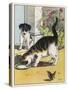 Cat Drinks a Saucer of Milk at a Doorstep Whilst Watched by a Dog-W. Foster-Stretched Canvas