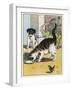 Cat Drinks a Saucer of Milk at a Doorstep Whilst Watched by a Dog-W. Foster-Framed Art Print