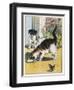 Cat Drinks a Saucer of Milk at a Doorstep Whilst Watched by a Dog-W. Foster-Framed Art Print