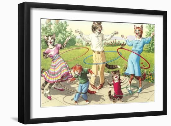 Cat Family with Hula Hoops-null-Framed Art Print
