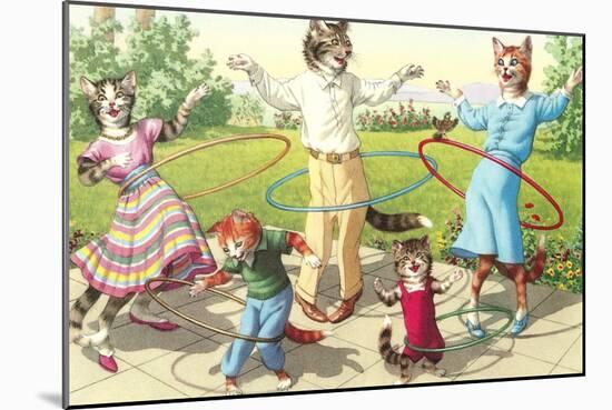 Cat Family with Hula Hoops-null-Mounted Art Print