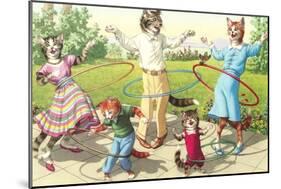 Cat Family with Hula Hoops-null-Mounted Art Print