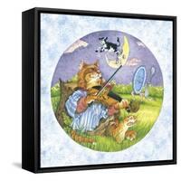 Cat Fiddle Cow Jumping over Moon Plate Running Away with a Spoon-Wendy Edelson-Framed Stretched Canvas