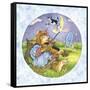 Cat Fiddle Cow Jumping over Moon Plate Running Away with a Spoon-Wendy Edelson-Framed Stretched Canvas