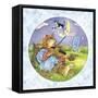 Cat Fiddle Cow Jumping over Moon Plate Running Away with a Spoon-Wendy Edelson-Framed Stretched Canvas