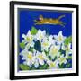 Cat Flying Over Flowers-sylvia pimental-Framed Art Print