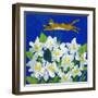 Cat Flying Over Flowers-sylvia pimental-Framed Art Print