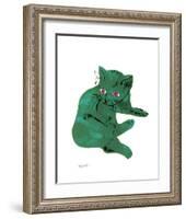 Cat From "25 Cats Named Sam and One Blue Pussy" , c. 1954 (Green Cat)-Andy Warhol-Framed Art Print