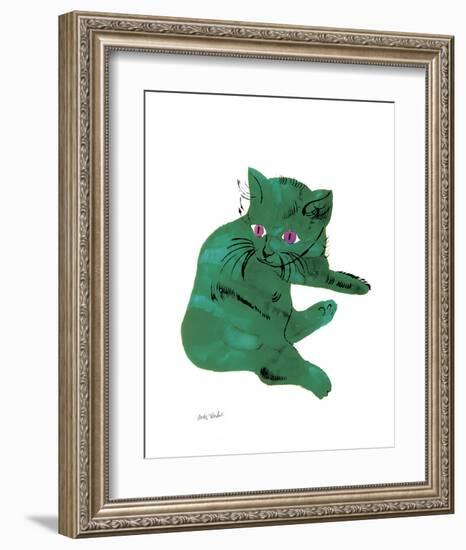 Cat From "25 Cats Named Sam and One Blue Pussy" , c. 1954 (Green Cat)-Andy Warhol-Framed Art Print